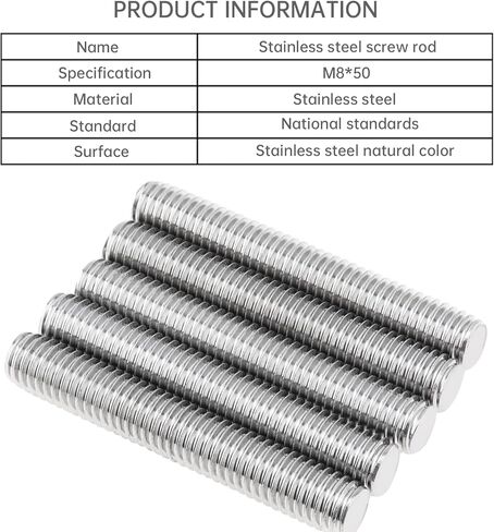 5 عبوات M8-1.25 45 مم قضيب ملولب بالكامل 304 من الفولاذ المقاوم للصدأ 1.25 مم برغي خيوط اليد اليمنى قضبان شريط ترصيع لتجميع آلات الأثاث (M8x45mm) in Kuwait