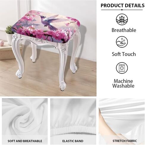 Covers Set of 2,Elastic Backless Bar Stools Covers for Kitchen Counter,Vanity Stool Covers Square,Foot Stool Seat Cushion Covers Hummingbird in Kuwait