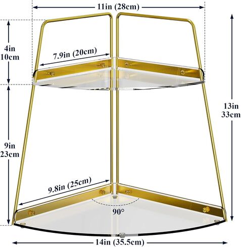 NiHome 2-Tier Acrylic Countertop Corner Organizer for Bathroom Kitchen Bedroom, Corner Skincare Organizers Makeup Organizer for Vanity Storage - Sturdy Metal Frame & Anti-Slip Pads, Home & Office Use in Saudi Arabia