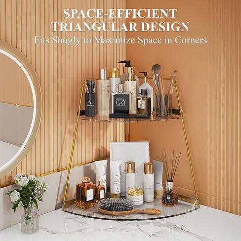NiHome 2-Tier Acrylic Countertop Corner Organizer for Bathroom Kitchen Bedroom, Corner Skincare Organizers Makeup Organizer for Vanity Storage - Sturdy Metal Frame & Anti-Slip Pads, Home & Office Use in Saudi Arabia