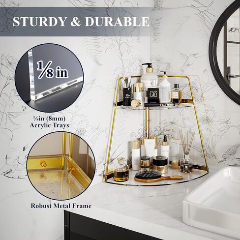 NiHome 2-Tier Acrylic Countertop Corner Organizer for Bathroom Kitchen Bedroom, Corner Skincare Organizers Makeup Organizer for Vanity Storage - Sturdy Metal Frame & Anti-Slip Pads, Home & Office Use in Saudi Arabia