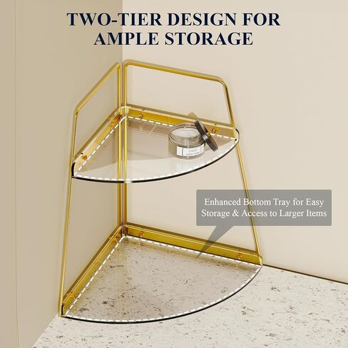NiHome 2-Tier Acrylic Countertop Corner Organizer for Bathroom Kitchen Bedroom, Corner Skincare Organizers Makeup Organizer for Vanity Storage - Sturdy Metal Frame & Anti-Slip Pads, Home & Office Use in Saudi Arabia