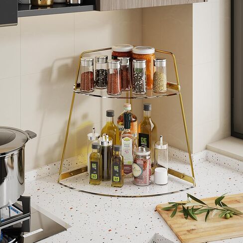 NiHome 2-Tier Acrylic Countertop Corner Organizer for Bathroom Kitchen Bedroom, Corner Skincare Organizers Makeup Organizer for Vanity Storage - Sturdy Metal Frame & Anti-Slip Pads, Home & Office Use in Saudi Arabia