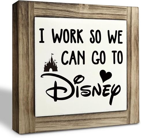 Inspirational Wood Signs, Box Wood Plaques Desk Décor, Decorative Plaques and Signs, Rustic Office Decor Art, Motivational Office Desk Decor, Farmhouse Home Decor, I Work So We Can Go to Disney D in Kuwait
