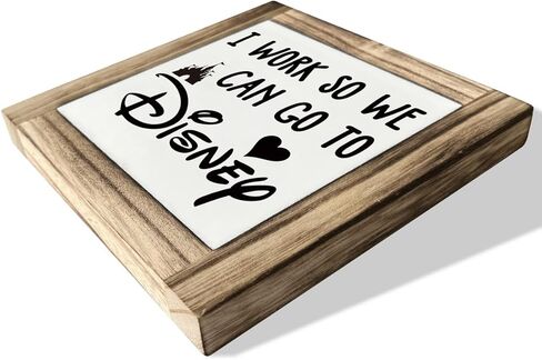 Inspirational Wood Signs, Box Wood Plaques Desk Décor, Decorative Plaques and Signs, Rustic Office Decor Art, Motivational Office Desk Decor, Farmhouse Home Decor, I Work So We Can Go to Disney D in Kuwait