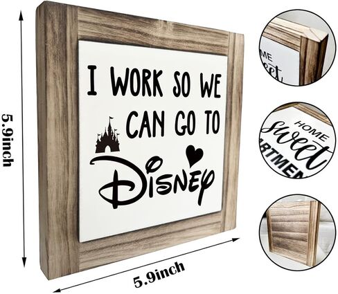Inspirational Wood Signs, Box Wood Plaques Desk Décor, Decorative Plaques and Signs, Rustic Office Decor Art, Motivational Office Desk Decor, Farmhouse Home Decor, I Work So We Can Go to Disney D in Kuwait