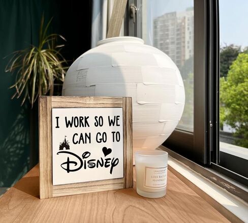 Inspirational Wood Signs, Box Wood Plaques Desk Décor, Decorative Plaques and Signs, Rustic Office Decor Art, Motivational Office Desk Decor, Farmhouse Home Decor, I Work So We Can Go to Disney D in Kuwait
