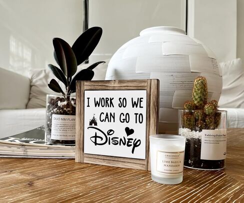 Inspirational Wood Signs, Box Wood Plaques Desk Décor, Decorative Plaques and Signs, Rustic Office Decor Art, Motivational Office Desk Decor, Farmhouse Home Decor, I Work So We Can Go to Disney D in Kuwait
