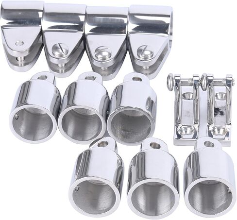 Amarine Made Stainless Steel 6pcs Bimini Top Caps Tube Canopy Hardware Eye End Top Fittings and 4pcs Bimini Top Jaw Slides and 2pcs Bimini Top Deck Hinges Fit 1 inch in Saudi Arabia