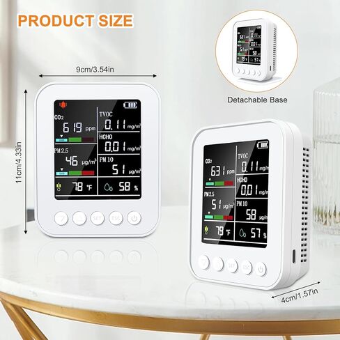 جهاز مراقبة جودة الهواء 7 في 1 داخلي احترافي، محمول PM2.5/PM10/CO2/HCHO، درجة الحرارة، كاشف الفورمالديهايد، الرطوبة، جهاز اختبار TVOC للكشف عن تلوث الهواء الداخلي in Kuwait
