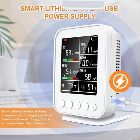 جهاز مراقبة جودة الهواء 7 في 1 داخلي احترافي، محمول PM2.5/PM10/CO2/HCHO، درجة الحرارة، كاشف الفورمالديهايد، الرطوبة، جهاز اختبار TVOC للكشف عن تلوث الهواء الداخلي in Kuwait