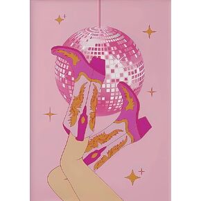 CATOSORB Vintage Disco Ball Print Poster Cowgirl Boot Print Trendy Western Wall Art Funky Preppy Pink Room Aesthetics Girly Wall Decor Girls Room Bedroom Living Room Bar Cart.
