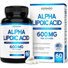 Alpha Lipoic Acid 600mg Per Serving for Men and Women (60 Vegan Capsules) Premium ALA Supplement - Alpha Lipoic Acid for Adults - Non-GMO - Third Party Tested - Gluten Free - USA Made (60 Count)