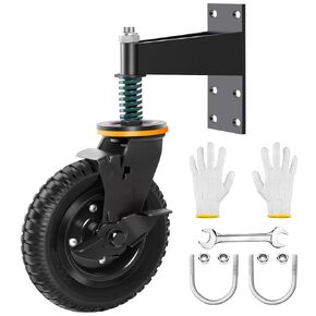 2 Pack Gate Wheel 8 inch Fence Gate Wheels with Brake for Metal Tube Gate Swing Wooden Gate, Shock Absorbing Heavy Duty Caster 600lb Capacity, 360 Degree Swivel Spring-Loaded Gate Caster