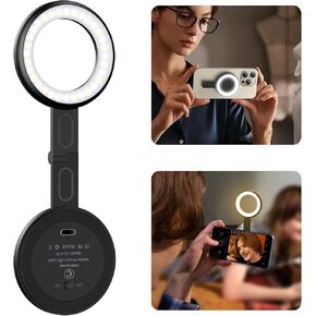 Magnetic Selfie Light–Magsafe Compatible LED Fill Light Included Sticky Ring, 6 Lighting Modes, Phone Fill Light for Photos, TikTok, Zoom, Live Streaming, Vlogging, Video Conference - Black