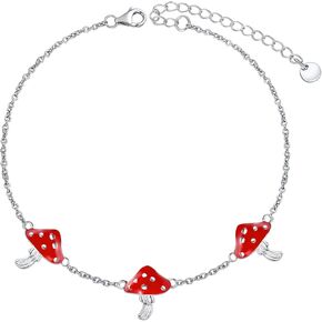 Dreamboat Red Mushroom Bracelet for Women Infinity Bracelets Sterling Silver Adjustable Bracelets Cute Good Lucky Mushroom Jewelry Gifts
