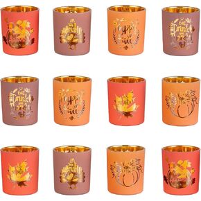 Hewory Thanksgiving Votive Candle Holders: Fall Glass Tea Light Candle Holder Set of 6, Thanksgiving Table Decorations Centerpieces for Dinner Tabe Fireplace Mantle Fall Decorations for Home Party