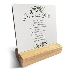 Country Put on the Full Armor of God Bible Verses Wooden Plaque Sign Desk Decor Rustic Motivational Ephesians 6:10 Christian Desk Sign Decor for Home Office 4 x 4 Inches