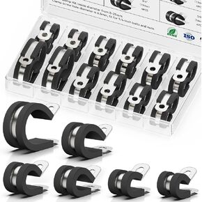 24PCS Cable Clamp Assortment Kit, Stainless Steel Wire Clamp with Rubber Insulation, 6 Sizes (5/16" 3/8" 1/2" 5/8" 3/4" 1") for Wire, Hose, and Pipe Management