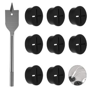 Molain 8PCS Black Cable Cord Grommet, 1 Inch Flexible Silicone Cable Hole Cover with 1 Hole Saw, Wire Organizer for Office Home Computer Desk, Cable Pass Through