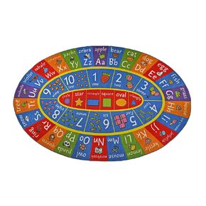KC Cubs Multi Color Letter Print Power-Loomed ABC Alphabet, Numbers and Shapes Educational Learning & Fun Game Play Area Non Slip Boy & Girl Kids Oval Rug