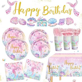 170 Pcs Black and Rose Gold Birthday Party Supplies Pink Rose Gold Paper Plates Napkins Banner Cups Cutlery Tablecloth Disposable Tableware for Women Girls Birthday Decorations Serves 24 Guests