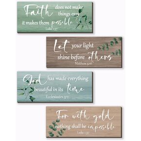 FENCORDAR 4 Pieces Green Bible Verses Wall Decor Christian Wall Decor Wooden Religious Art Sage Green Wall Decor Bible Gifts for Women Home Bedroom Bathroom Living Room Decor(Green 10x4)