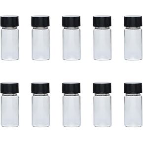 GSHLLO 10 Pcs Round Glass Storage Bottles Clear Pill Medicine Bottle Reagent Media Bottle Empty Sample Containers Refillable Solid Powder Case with Screw Cap 10 ml