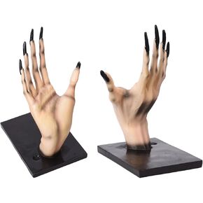 2PCS Resin Witchy Hand Book Stand Novelty Halloween Book Stand Holder Gothic Halloween Home Decor Creative Halloween Sculpture Statue Decorations
