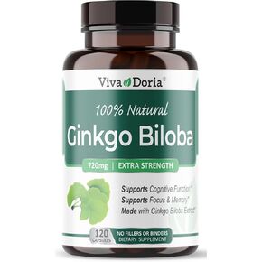 Viva Doria Ginkgo Biloba 720mg, Supports Brain Function & Memory Support, 120 Vegetable Capsules