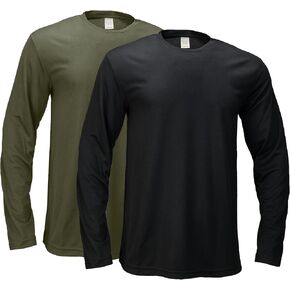 2 Pack Mens Long Sleeve Tee Shirts, Crewneck Quick Dry Breathable Athletic Activewear Running Polyester T-Shirt
