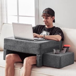 Lap Desk Pillow for Adult, Reading Pillow Desk with Coaster, Arm Rest Pillow, Memory Foam Bed Rest Pillows Working, Reading Playing, Crocheting in Bed Floor Sofa(Grey)