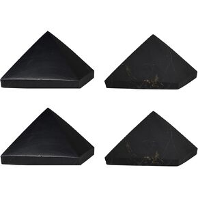4 pcs Authentic Shungite Pyramids Set Polished and Unpolished 40 mm / 1.57" Chakra Energy Natural Healing Crystal Home Office Protection Desk Decor Meditation Reiki Grounding Stone
