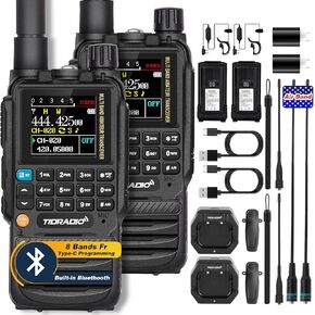 TIDRADIO TD-H3 GMRS Radio Handheld,Type C & Wireless Programming 8-Bands Long Range Walkie Talkies Rechargeable Portable Two Way Radios Air Band, Frequency Match, DTMF Lock, NOAA FM AM- Full Kit 2Pack