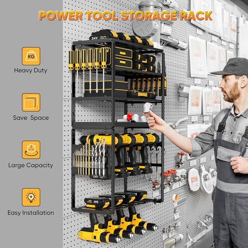 منظم أدوات الطاقة، 8 حامل مثقاب على الحائط، منظم وتخزين أدوات المرآب شديدة التحمل، رف أدوات مناسب لغرفة الأدوات، ورشة العمل، المرآب in Kuwait