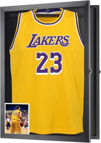 Jersey Frame Display Case Large - UV Protected Acrylic Shadow Box for Baseball Basketball Football Soccer Hockey Shirts, Lockable Sports Memorabilia Holder, Black in Kuwait
