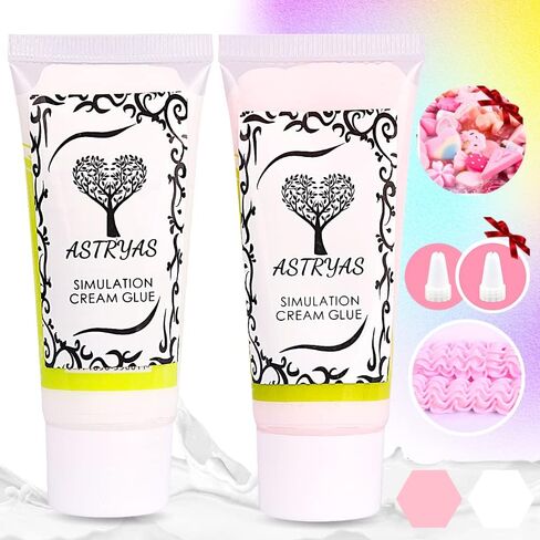 ASTRYAS Whipped Cream Glue Kit, 2PCS 50g Decoden Cream Simulation Cream Adhesive Set with Plastic Decorating Mouth Charm Craft Resin Decoration for DIY Phone Case Making DIY Craft in Saudi Arabia