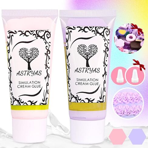 ASTRYAS Whipped Cream Glue Kit, 2PCS 50g Decoden Cream Simulation Cream Adhesive Set with Plastic Decorating Mouth Charm Craft Resin Decoration for DIY Phone Case Making DIY Craft in Saudi Arabia