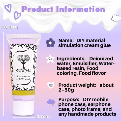 ASTRYAS Whipped Cream Glue Kit, 2PCS 50g Decoden Cream Simulation Cream Adhesive Set with Plastic Decorating Mouth Charm Craft Resin Decoration for DIY Phone Case Making DIY Craft in Saudi Arabia