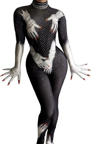 حجر الراين الأيدي المطبوعة بذلة أحمر أبيض أسود قفازات مثير أداء المغني دي جي نادي حفلة عيد ميلاد عرض المرحلة in Kuwait