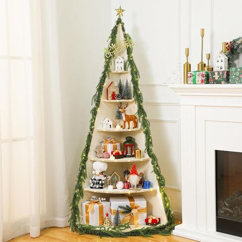 Christmas Tree Bookshelf 63" Tall Christmas Tree Corner Shelf 6 Tier Wood Corner Display White Book Tree Bookshelf Ladder Shelves Display Stand for Bedroom Living Room Classroom Office in Saudi Arabia