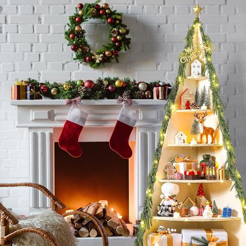 Christmas Tree Bookshelf 63" Tall Christmas Tree Corner Shelf 6 Tier Wood Corner Display White Book Tree Bookshelf Ladder Shelves Display Stand for Bedroom Living Room Classroom Office in Saudi Arabia