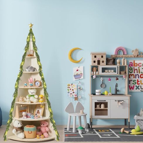 Christmas Tree Bookshelf 63" Tall Christmas Tree Corner Shelf 6 Tier Wood Corner Display White Book Tree Bookshelf Ladder Shelves Display Stand for Bedroom Living Room Classroom Office in Saudi Arabia