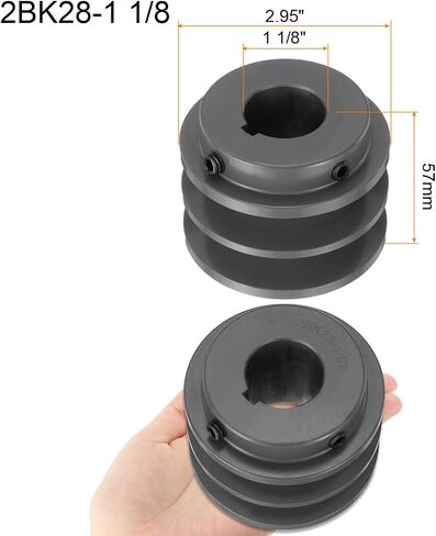 uxcell 2BK28-1 1/8 V-Belt Sheave 1 1/8 "تتحمل 2.95" OD مزدوج الأخدود الويب Sheave بالملل إلى الحجم، الحديد الزهر، قسم الحزام لحزام 3L أو B in Saudi Arabia