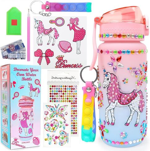 MASTRON Decorate Your Own Water Bottle Kits for Girls, DIY Pink Themed Gem Diamond Painting Crafts for Girls Age 4-6-8-10, Pink Unicorn Arts and Crafts Gifts for Girls Birthday Christmas in Saudi Arabia