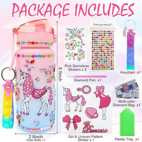 MASTRON Decorate Your Own Water Bottle Kits for Girls, DIY Pink Themed Gem Diamond Painting Crafts for Girls Age 4-6-8-10, Pink Unicorn Arts and Crafts Gifts for Girls Birthday Christmas in Saudi Arabia