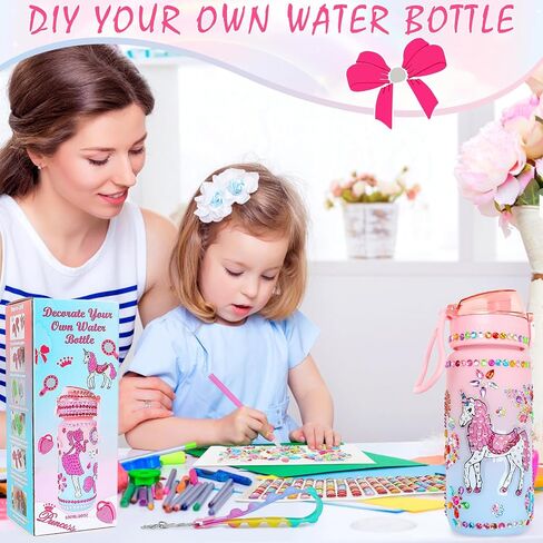 MASTRON Decorate Your Own Water Bottle Kits for Girls, DIY Pink Themed Gem Diamond Painting Crafts for Girls Age 4-6-8-10, Pink Unicorn Arts and Crafts Gifts for Girls Birthday Christmas in Saudi Arabia