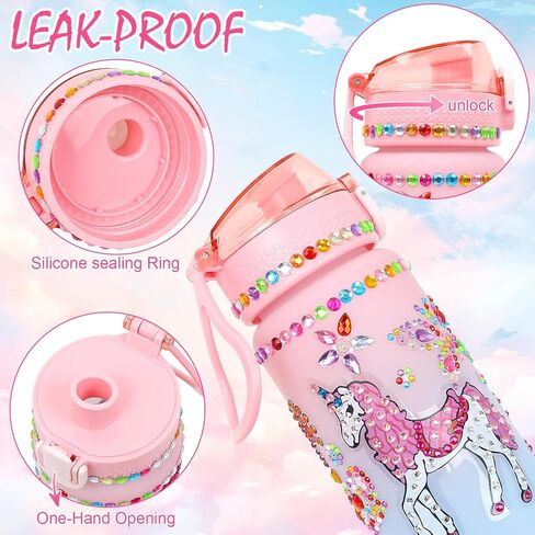 MASTRON Decorate Your Own Water Bottle Kits for Girls, DIY Pink Themed Gem Diamond Painting Crafts for Girls Age 4-6-8-10, Pink Unicorn Arts and Crafts Gifts for Girls Birthday Christmas in Saudi Arabia