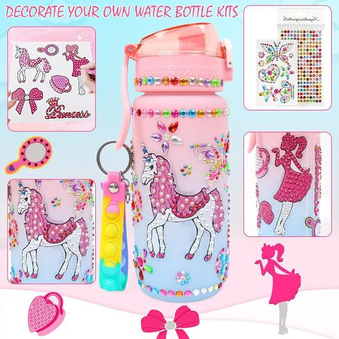 MASTRON Decorate Your Own Water Bottle Kits for Girls, DIY Pink Themed Gem Diamond Painting Crafts for Girls Age 4-6-8-10, Pink Unicorn Arts and Crafts Gifts for Girls Birthday Christmas in Saudi Arabia