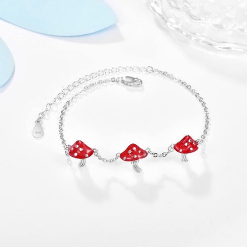Dreamboat Red Mushroom Bracelet for Women Infinity Bracelets Sterling Silver Adjustable Bracelets Cute Good Lucky Mushroom Jewelry Gifts in Saudi Arabia